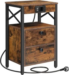 HOOBRO Nachttisch Beistelltisch mit 2 Klappschubladen Nachtschrank Nachtkommode - Bild 1 von 9
