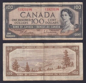 Billete De Canadá 100 Dólares 1954 (1961-1972) P.-82b BB/VF - Imagen 1 de 1
