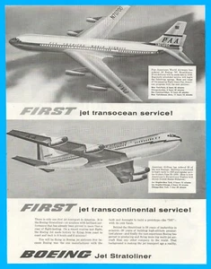 Boeing 707 Stratoliner 1953 anuncio impreso a reacción Pan Am y American Airlines - Imagen 1 de 3