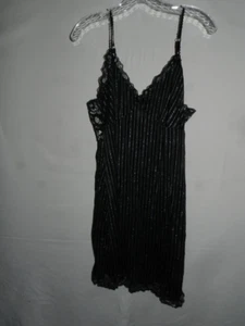 Soma Intimates L nightgown black silver pinstripe lace trimmed - Picture 1 of 4