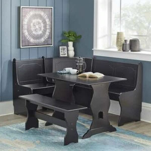 Kitchen Nook Breakfast Set Wood Corner Dining Table Bench Corner Black - Picture 1 of 2