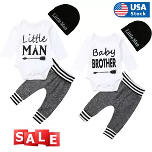 USA New Infant Newborn Baby Boys Romper+ Pants Outfit Clothes Bodysuit Playsuit - Picture 1 of 20