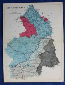 Original antique GEOLOGICAL MAP, NORTHUMBERLAND, RAILWAYS, Reynolds, 1864-89 - Picture 1 of 3