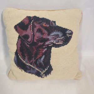 Dog Throw Pillow Labrador Needlepoint Vintage - Picture 1 of 5