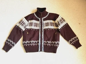 Damen Pullover/Jacke-WINDFJORD of NORWAY-braun/creme Wolle Reißverschluss Strickjacke GEFÜTTERT-XS - Bild 1 von 5
