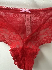 Victorias Secret Lace Thong String Sexy Panty All Over Lace Mesh XL Red Floral - Picture 1 of 4
