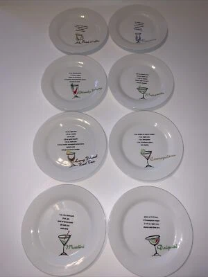 Libbey Cocktail Time 8” Assorted Plates Set of 8 Different Drink Recipes - Image 1 of 4