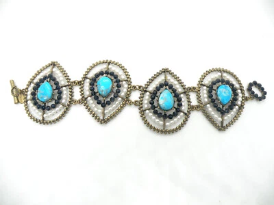 Brazalete Chico's Nativo Americano Imitación Perla Turquesa Grueso Oro Joyería Foto 1 de 4