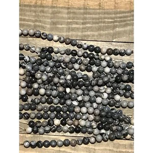 6MM Black Netstone Beads-ONE Gemstone Bead Strand-Jewelry Making Supplies Crafts - Picture 1 of 1