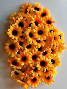Artificial Silk Daisy Flower Head 1.25" Fake Sunflower DIY Craft Flower 100 pcs