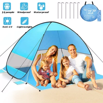 Barraca de praia pop-up abrigo sombra sol anti-UV acampamento ao ar livre portátil dossel azul - Imagem 1 de 4