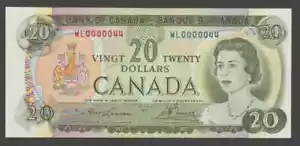 1969 CANADA $20 LAWSON-BOUEY CHOICE UNC. LOW SERIAL NUMBER WL0000044 - Picture 1 of 2