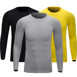 Men Slim Quick Dry T-shirt Underwear Base Layer Long Sleeve Johns Tops Sports US - Picture 1 of 26