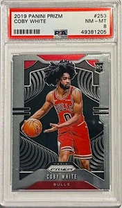 COBY WHITE ROOKIE NORTH CAROLINA 2019 PANINI PRIZM CARD PSA 8 CHICAGO BULLS - Picture 1 of 2
