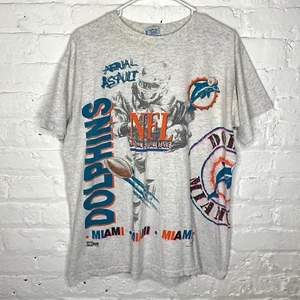 Vintage Salem Miami Dolphins AOP T Shirt Tee Size Large Heathered Gray - Picture 1 of 4