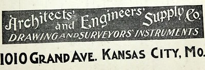 Викторианская визитная карточка 1880-1900 ARCHITECTS and ENGINEERING SUPPLY CO KC Mo - Изображение 1 из 3