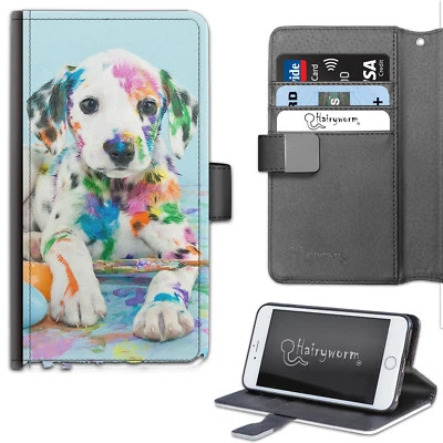 Colour Paint Dalmatian Dog Deluxe PU Leather Wallet Phone Case;Flip Case - Image 1 of 4