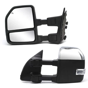Pair Tow Mirrors Manual Folding Fits 1999-2016 Ford F250 F350 Super Duty Chrome - Picture 1 of 12