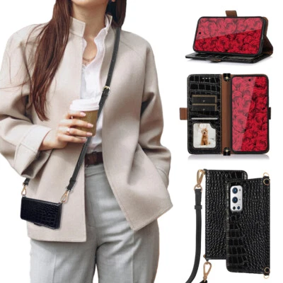 Crossbody Genuine Leather Wallet Case Diamond for OnePlus Crocodile - Image 1 of 4