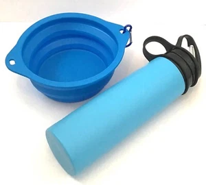 🇬🇧Collapsible Roll up folding 600 mls Blue Silicone Sports Water Bottle 🇬🇧 - Picture 1 of 7