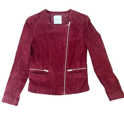 Chaqueta Moto Mango MNG Gamuza Cuero US XS Plata Herrajes Borgoña Foto 1 de 4