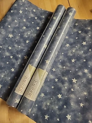 2 rollos de papel tapiz marrón Cloudy Blue Stars David Carter 112 pies cuadrados totalmente sellado  Foto 1 de 4
