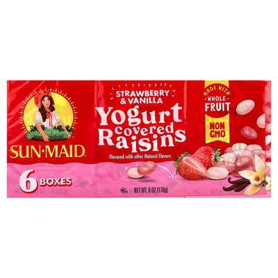 Yogurt Covered Raisins, Strawberry & Vanilla,  6 Boxes, 1 oz (28.3 g) Each - Image 1 of 3