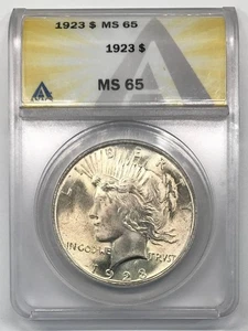 1923 P Peace Silver Dollar ANACS MS-65 - Picture 1 of 5