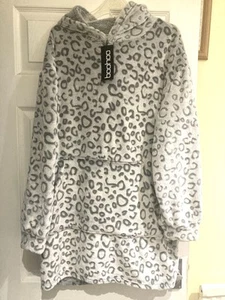 BOOHOO SOFT FLEECE LEOPARD LOUNGE HOODIE DRESS OVERSIZED 10 BNWT - Picture 1 of 6