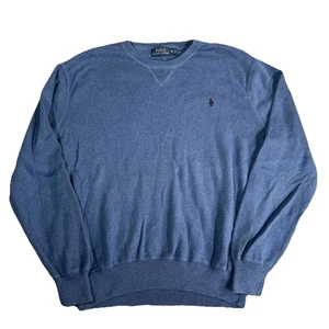 Polo Ralph Lauren Sweater Men’s XL Pony Logo Crew Neck Blue Cotton Pullover Knit - Picture 1 of 9