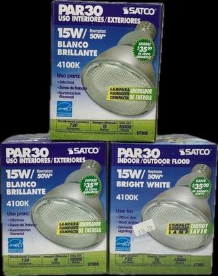 Satco S7205 15 watt PAR30 Compact Fluorescent 4100K 82 CRI Medium Base 720 Lumen - Image 1 of 4