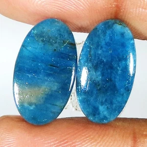 18.55 Cts Natural Apatite Earring Pair Oval Cabochon Gemstone 10x19x4 mm lk283 - Picture 1 of 6
