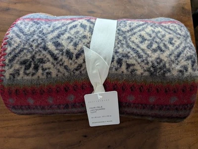 POTTERY BARN Wool Jacquard Knit Throw-50x60"-Indigo-NWT - Image 1 of 4