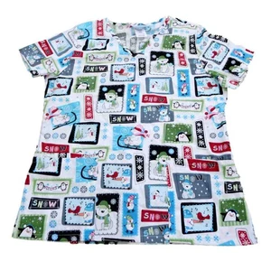 Simply Basic Women White Snow Bear Penguin Medical Smock Nurse Scrub Shirt Top S - Picture 1 of 1
