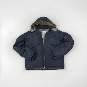 Chaqueta acolchada de plumón Abercrombie Fitch de colección Y2K azul capucha extraíble piel sintética talla L - Imagen 1 de 9