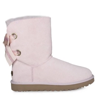 UGG Customizable Bailey Bow Short Suede Boots Seashell Pink Women’s Size 9 NIB - Image 1 of 4