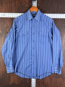 Wrangler X Long Tails Pearl Snap Shirt Men 15.5 Blue Striped Western Cowboy VTG - Picture 1 of 11