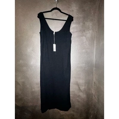 Vestido Midi Rachel Pally Romi Negro Lino Cuello Redondo Botón Lateral Izquierdo Nuevo con Etiquetas Foto 1 de 4