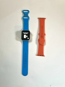 Apple Watch Series 4 44mm Silver Aluminum Case w/ Blue & Orange Bands - Zdjęcie 1 z 7
