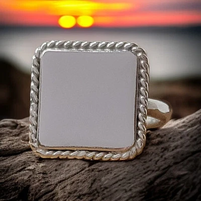 Anillo personalizado de cuerda con sello de cara cuadrada grabable liso en blanco 925 de México 8 Foto 1 de 4