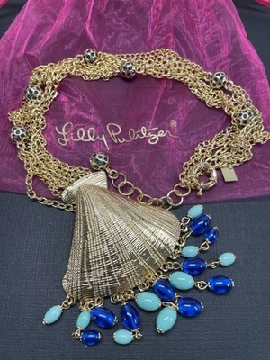 Collar largo bomba Lilly Pulitzer concha dorada azul turquesa Foto 1 de 3