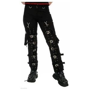 Puritues Men's Gothic Lace-Up Bondage Attitude Black Punk Rock Trousers Pants - Picture 1 of 4