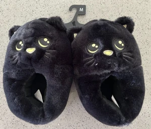 Kinder Glow-in-the-Dark Hausschuhe mit Kitty Design Schwarz Größe 11/12 Neu - Bild 1 von 5