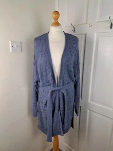 FAT FACE Blue Belted Crochet Longline Cardigan Size 12 - Picture 1 of 5