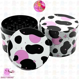 50mm Cute Cow Print Pink 4-Piece Metal Tobacco Magnetic Grinder Crusher Gift - Picture 1 of 21
