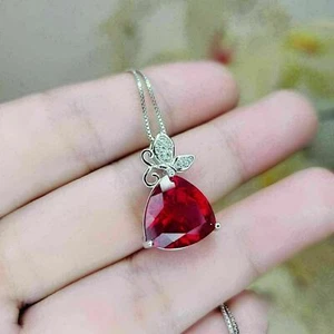 2Ct Trillion Cut Simulated Red Ruby Pendent 14K White Gold Finish 18"Free Chain - Picture 1 of 5