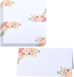 Weiße Perlglanz-Tischkarten, 50 Stück, florale Namenskarten, doppelseitige Klapp - Bild 1 von 7