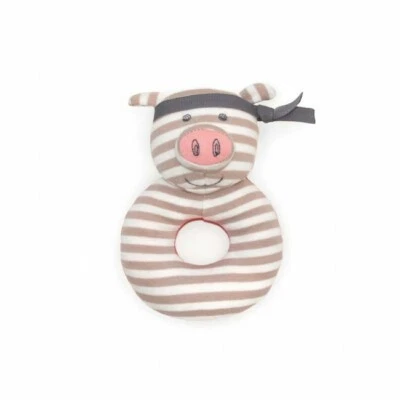 100% Organic Cotton Soft Baby Teething Rattle - Pork Chop - Image 1 of 2