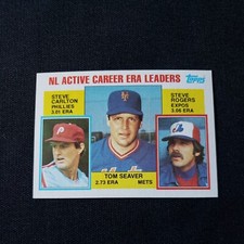1984 Topps Baseball Card #708 NL Active Career ERA Leaders Carlton Seaver Rogers
