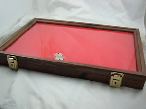 WALNUT Wood showcase display case 12 X 18 X 2" Quality made, glass, solid walnut - Picture 1 of 7